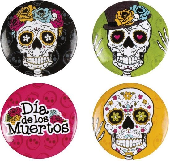 Day of The Dead Buttons 4 stuks