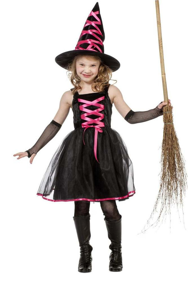 heksen jurk - tule zwart/pink - 7 tot 9 jaar