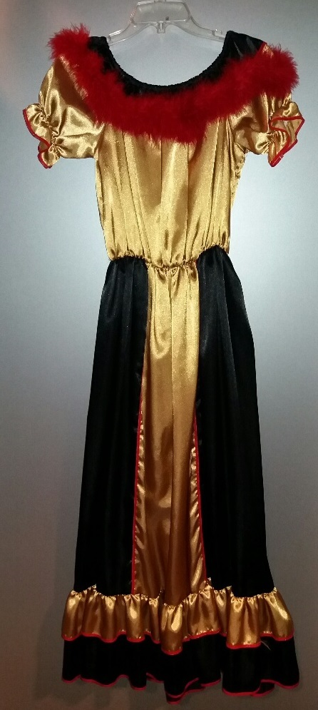 lange jurk zwart/goud met rood maraboe - maat 38