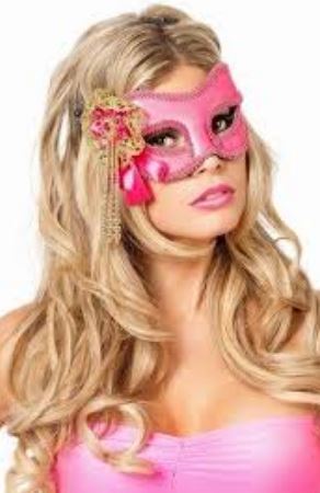 oogmasker Venetiaans roze met rozet en kralen