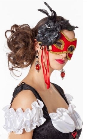 oogmasker Venetiaans - rood met bloem