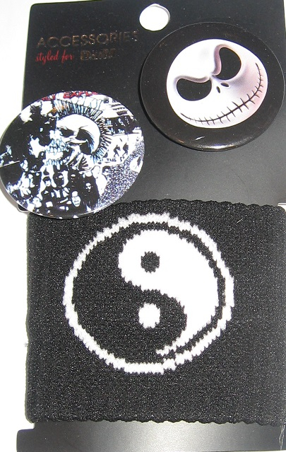 zweetband + buttons - yin yang skull - per set