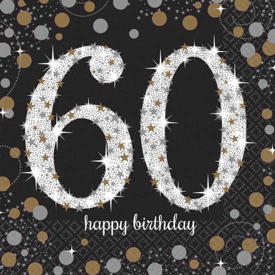 servetten - 60 happy birthday - sparkling 16 stuks
