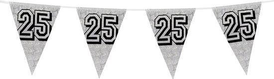 Zilverkleurige vlaggenlijn - verjaardag / jubileum - 25 jaar  -  8 meter