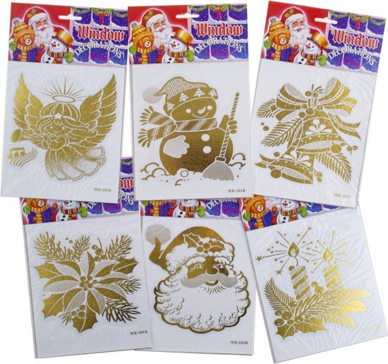 Venster stickers Kerst - 15 x 17 cm - 6 stuks - raamdecoratie - Kerstmis