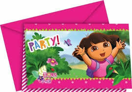 6 uitnodigingen + enveloppen - Dora - roze