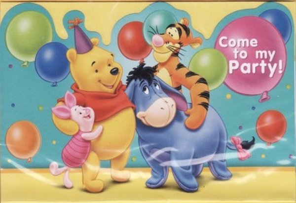 uitnodigingen winnie the pooh 6 stuks + envelop