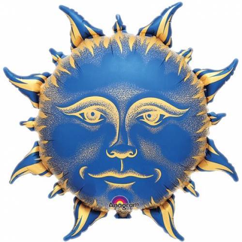 folieballon - zon blauw met goud gezicht - 50 cm - leeg