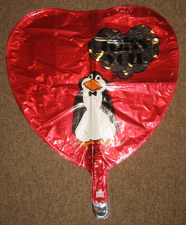 folieballon - hartvorm - pinguin miss you - 45 cm - leeg