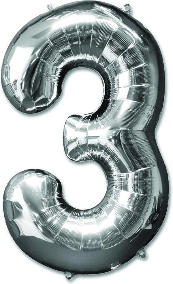 folieballon - metallic cijfer 3 - 100 cm - leeg