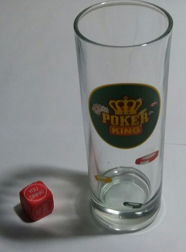 poker king - long drink glas met opdrachten dobbelsteen