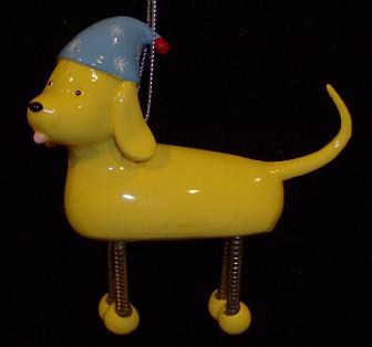 Kerst hond - geel met blauwe muts